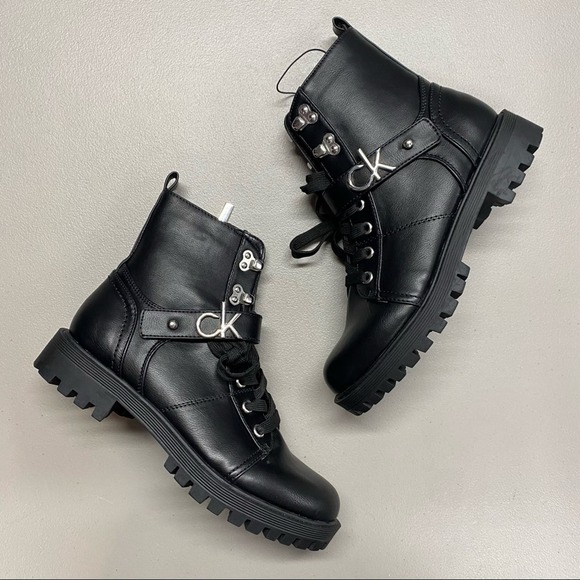 Calvin Klein Shoes - Calvin Klein Combat Boots Black CK Buckle Lace Up Y2K Vibes Size 6.5 NEW